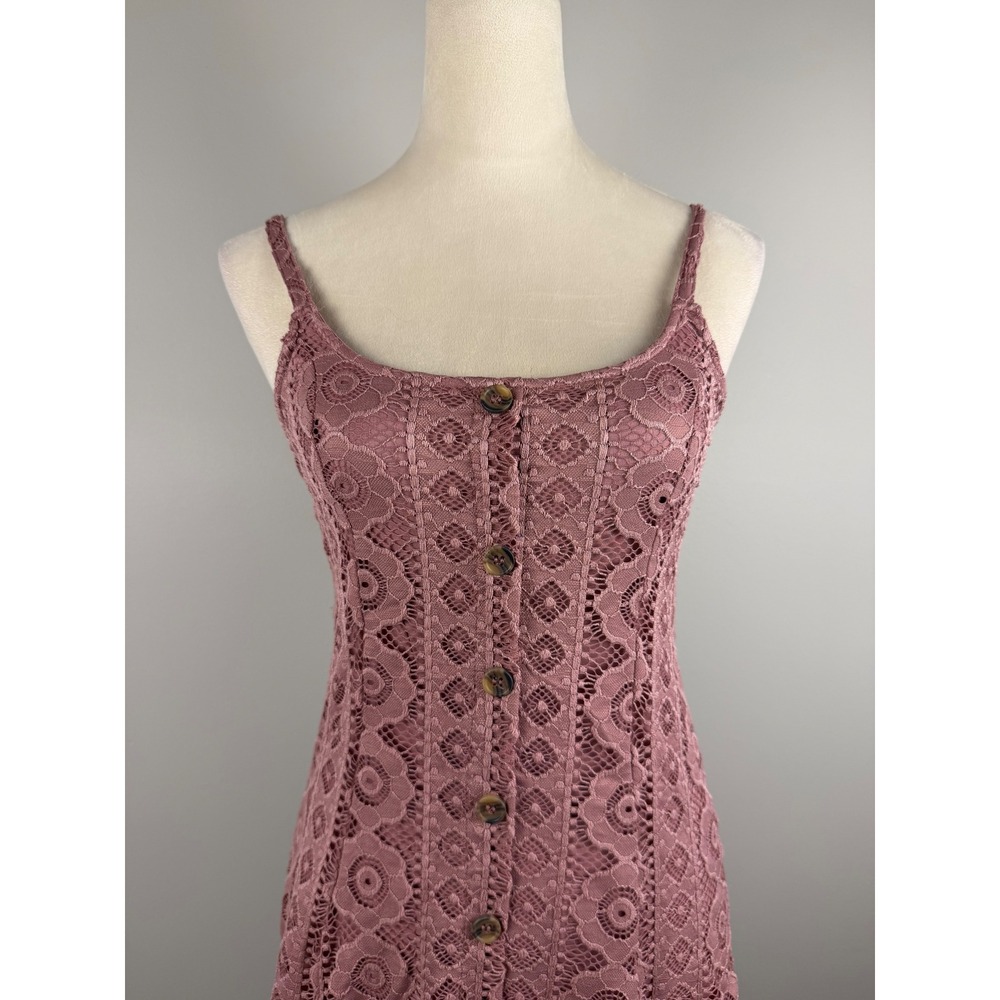 Aeropostale Dress Floral Lace S Mauve Pink Boho Button Down Mini Sleeveless - Picture 2 of 9